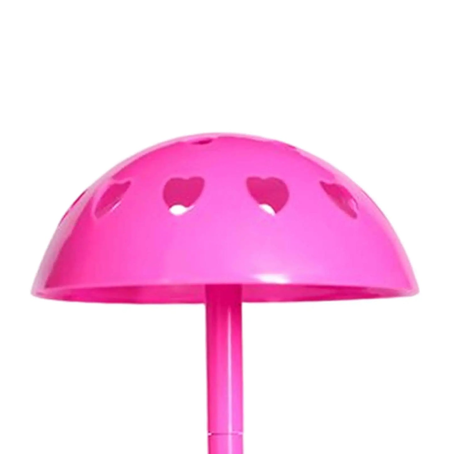 Close-up of pink Wig Display Stand top with heart-shaped ventilation holes, designed for drying and styling wigs efficiently.